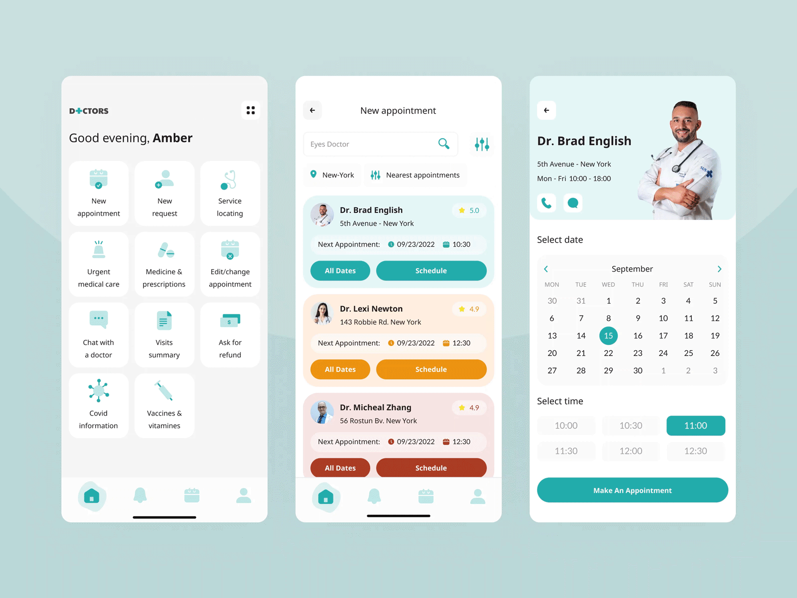 Doctors App apointment apointments app blue calendar clean design doctor green medical mobile orange prototype red schedule toctors ui ux