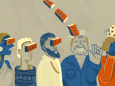 Propaganda blind blue brick character comercial design eyes flat illustration minimal orange people politics propaganda skin