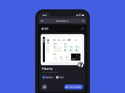 Bubbble.me - Home Mobile Version app behance browser card coins dark ui feed home like main mobile portfolio social media task thumbnail ui ui component ui element ux work