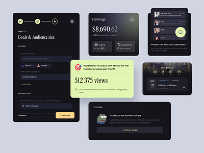 Dashboard Components achievements affiliate program components dashboard design game input invoice list modal money projects saas stream ui ui kit user ux web widget