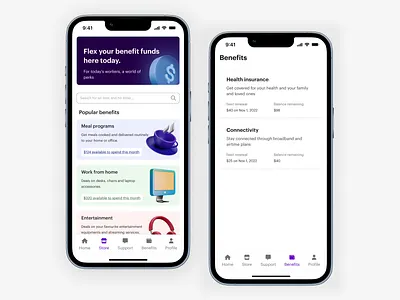 Employee perks and benefits store design minimal mobile ui ui