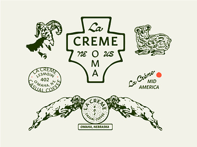 La Créme Branding art badge brand identity branding coffee custom type design handmade handmade type illustration logo midwest omaha ram sheep sun type vector vintage
