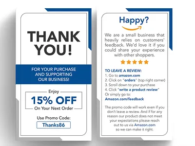 Amazon Thank You Card amazon fba amazon thank you card business card design card design clean corporate design creative custom design e commerce ebay graphic design logo design minimal package design package insert card design product branding product insert card review