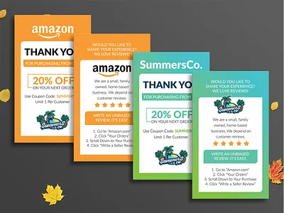 Amazon Thank You Card amazon fba amazon thank you card business card design card design clean corporate design creative e commerce ebay graphic design green inserts logo minimal orange package insert card product branding product insert design review