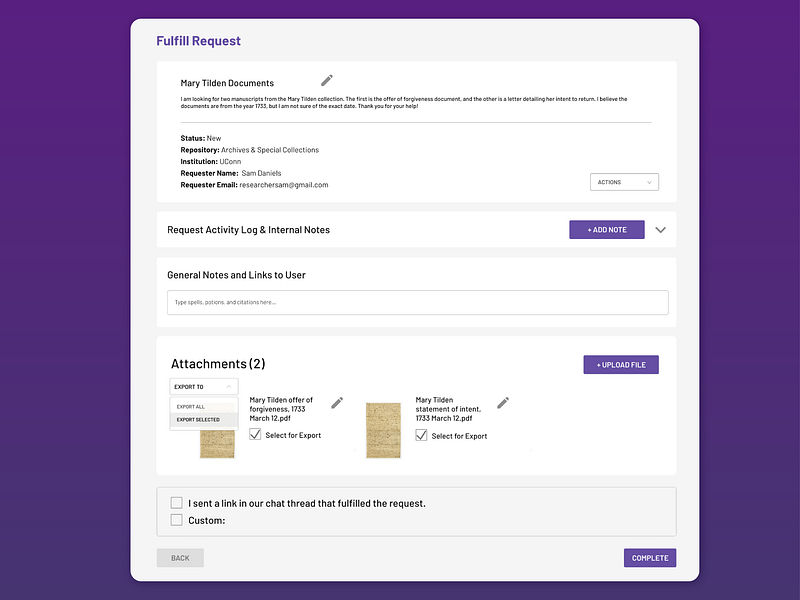 Light Mode Fulfill Request Page design fulfillment interface light mode product request saas ui