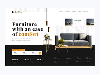 Clushtect - Furniture hero section architect architecture decoration ecommerce furniture hero section home decoration home page homedecor interior agency interior design interiors landing page property ui ux web web design website website design