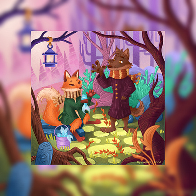 Foxy sister and brother wolf ~ illustration 2d animal artwork background book branding character art character design chuldren digital art digital illustration fairy tale fantasy forest illustrator kid raster ukraine ukrainian