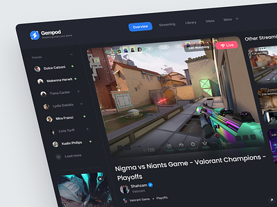Gempod - Streaming Side broadcast broadcasting design game game streaming live online streaming platform play player streamer streaming twitch ui ux video video platform video streaming web