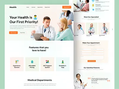 Health care and medical landing page health care hospital landing page medical ui ux user interface web design website