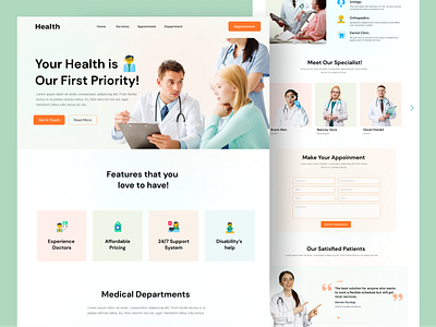Health care and medical landing page health care hospital landing page medical ui ux user interface web design website