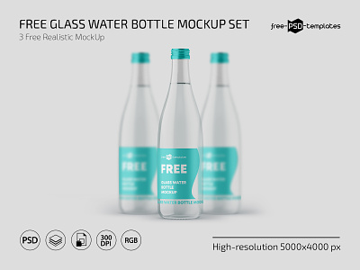 Free Glass Water Bottle Mockup bottle bottles freebie glass mineralwater mock up mockup mockups template templates waterbottle