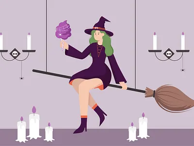 Halloween Costume broom candy cap character costume creep design dress fly girl graphic design halloween horror illustration party people spooky vector witch