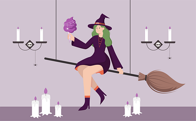 Halloween Costume broom candy cap character costume creep design dress fly girl graphic design halloween horror illustration party people spooky vector witch