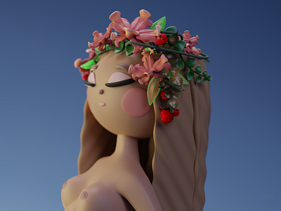 Femininity 3d 3d illustration berries blender blender 3d character cozy design flower illustration lowpoly nature sculpting woman