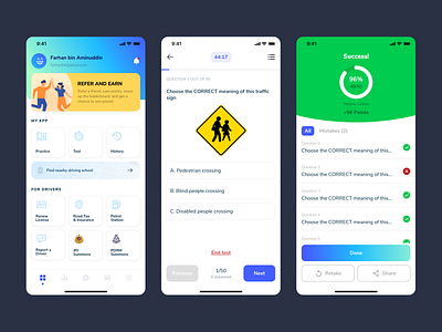 Driver App - Quiz/Test app driver driving quiz test ui ui design