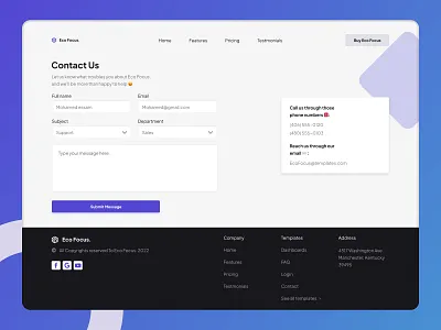Contact us Page Eco Focus. Project 3d adobe xd animation branding design figma graphic design illustration logo motion graphics portfolio sketch ui ui designer user experience