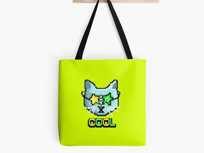 The tote bag "Star cat" beginner branding cat cat lovers character cute cat design character logo graphic design illustration logo logos pixel art pixel character pixel illustration print on demand product design redbubble shop symbols tote bag