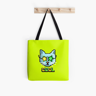The tote bag "Star cat" beginner branding cat cat lovers character cute cat design character logo graphic design illustration logo logos pixel art pixel character pixel illustration print on demand product design redbubble shop symbols tote bag
