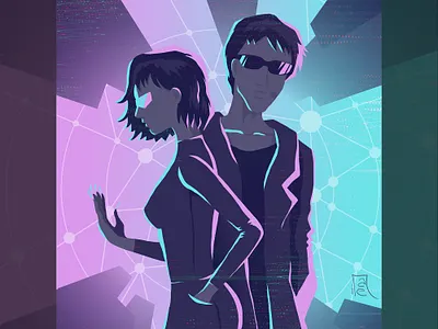 Molly and Case cyber cyberpunk digitalart digitalcolor digitalillustration digitalpaint fluo fluocolor future futuristic illustration lightblue mollyandcase neuromancer photoshop pink sci fi scifi