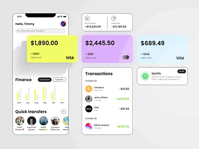 Mobile banking app app bank cards colors credit debit enrollments expenses finance graph ios mobile money outline statistic transactions transfers