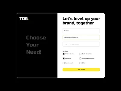 Log in page for TOG. design figma log in pag registration ui ux website