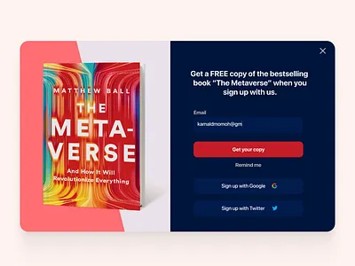 Email Sign up Pop Up Offer crypto email metaverse pop up ui ux web web3