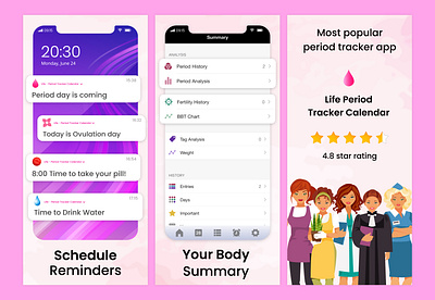 Life Period Tracker Apps Screenshots Design ad app screenshots design apps design graphic design play store ui ux