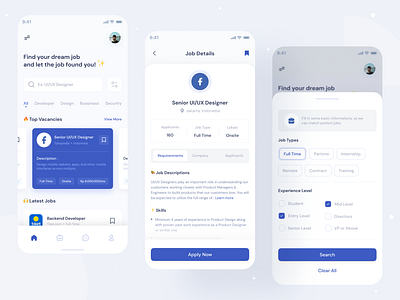 Jobfinder - Jobseeker Mobile App app clean design illustration job job finder logo mobile mobile app ui ui design uiux