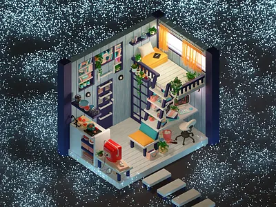 Blue Room 3d b3d bedroom blender illustration isometric isometric room room