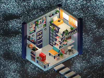 Blue Room 3d b3d bedroom blender illustration isometric isometric room room