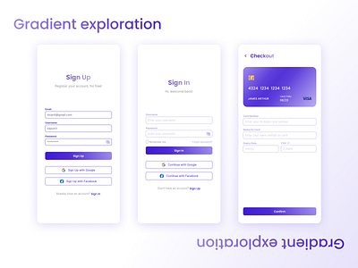 Gradient Exploration app creditcardinfo design ecommerce figma mobile mobileapps mobiledesign openforproject signin signup ui uidesign uiux