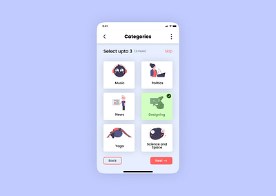 Categories (Daily UI - 099) categories dailyui dailyuichallenge design designing figma illustration ios mobile music news politics science space ui yoga