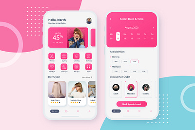 Hair Salon Mobile app UI adobe xd app design app design in figma apps beauty parler app beauty shop branding colorful design figma hair salon app illustration logo mobile app parlar app pink color solon app design ui uiux ux