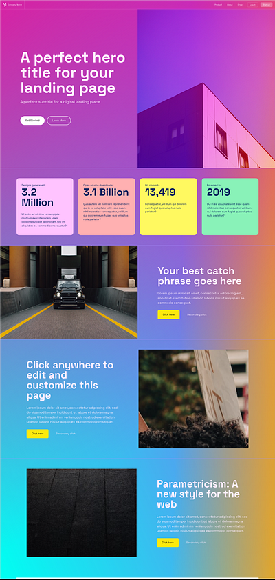 Templates + Themes + Generative Design color landing page web design