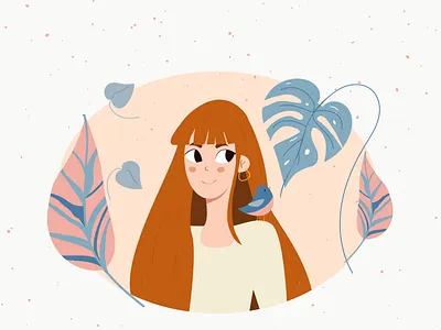 Cute red-haired girl art bird cute design flat design girl illustration people portret red hair vector