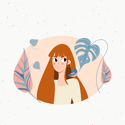 Cute red-haired girl art bird cute design flat design girl illustration people portret red hair vector