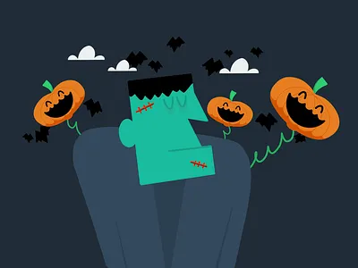 Frankie goes to ... design designer flat flat design frankesntein frankie halloween illustration pumpkin zombie