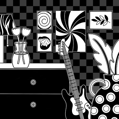 Room black and white editorial graphic design illustration