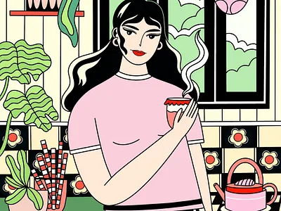 Morning Tea editorial girl illustration graphic design illustration