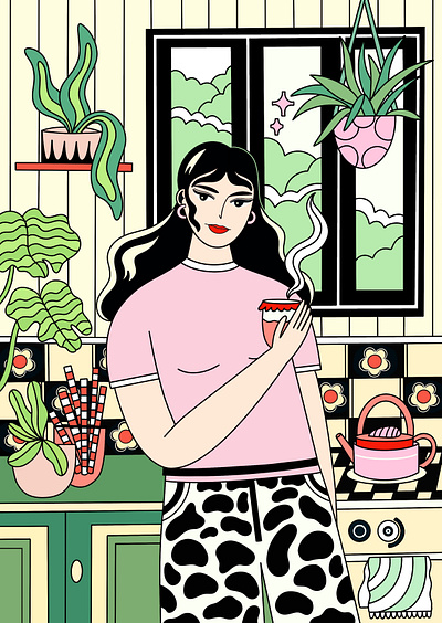 Morning Tea editorial girl illustration graphic design illustration