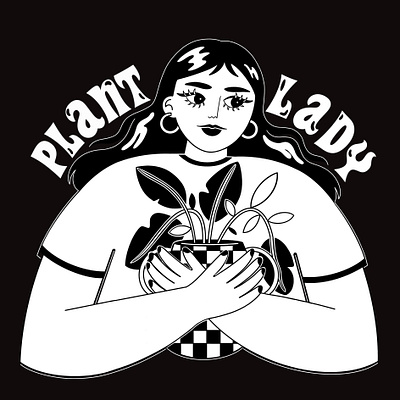 Plant Lady black and white editorial girl illustration graphic design illustration plant