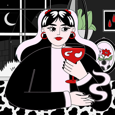 Wine editorial girl illustration graphic design halloween illustration