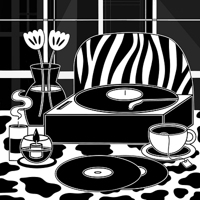 Vinyl black and white editorial graphic design illustration