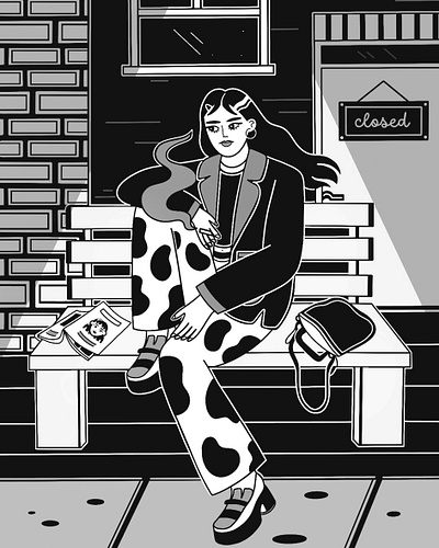 Autumn Evening black and white editorial girl illustration graphic design illustration