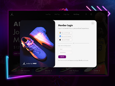 NIKE Jordan Shoe Store – Member Login branding design landingpage login member login modal pop up popup ui user login ux visual design web design website website design