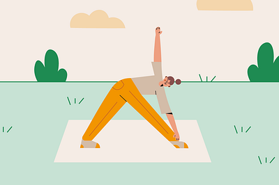 COLOR ILLUSTRATIONS 02 character color colorful flat girl green illustration motion graphics nature park woman yellow yoga
