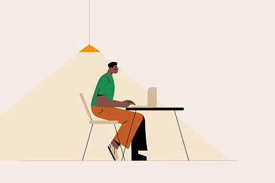COLOR ILLUSTRATIONS 05 art boy brown color colorful flat graphic design green illustration laptop light minimal office work yellow young