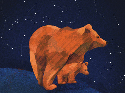 Mama bear bear constellation cuddle illustration night sky stars