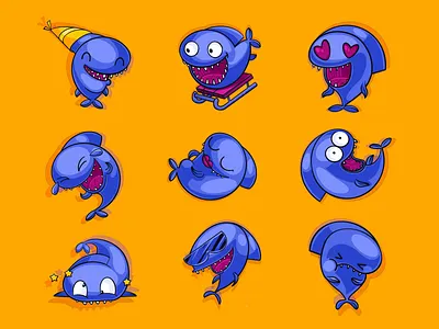 Sharky sticker pack character hand drawn illustration nature ocean sea shark stickers