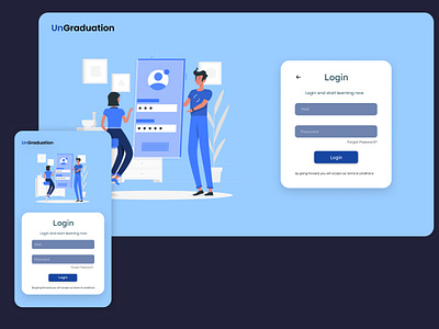 Login page of UnGraduation app branding design illustration typography ui vector